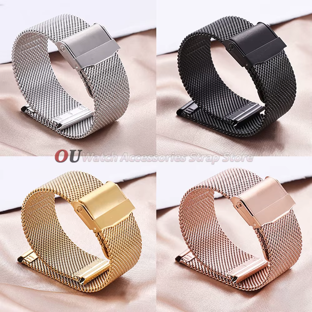 Bracelet Milanaise à Libération Rapide 18mm 20mm 22mm Universel en Acier Inoxydable Maille Fine 0.6mm 12mm 14mm 16mm 17mm 19mm 21mm 24mm