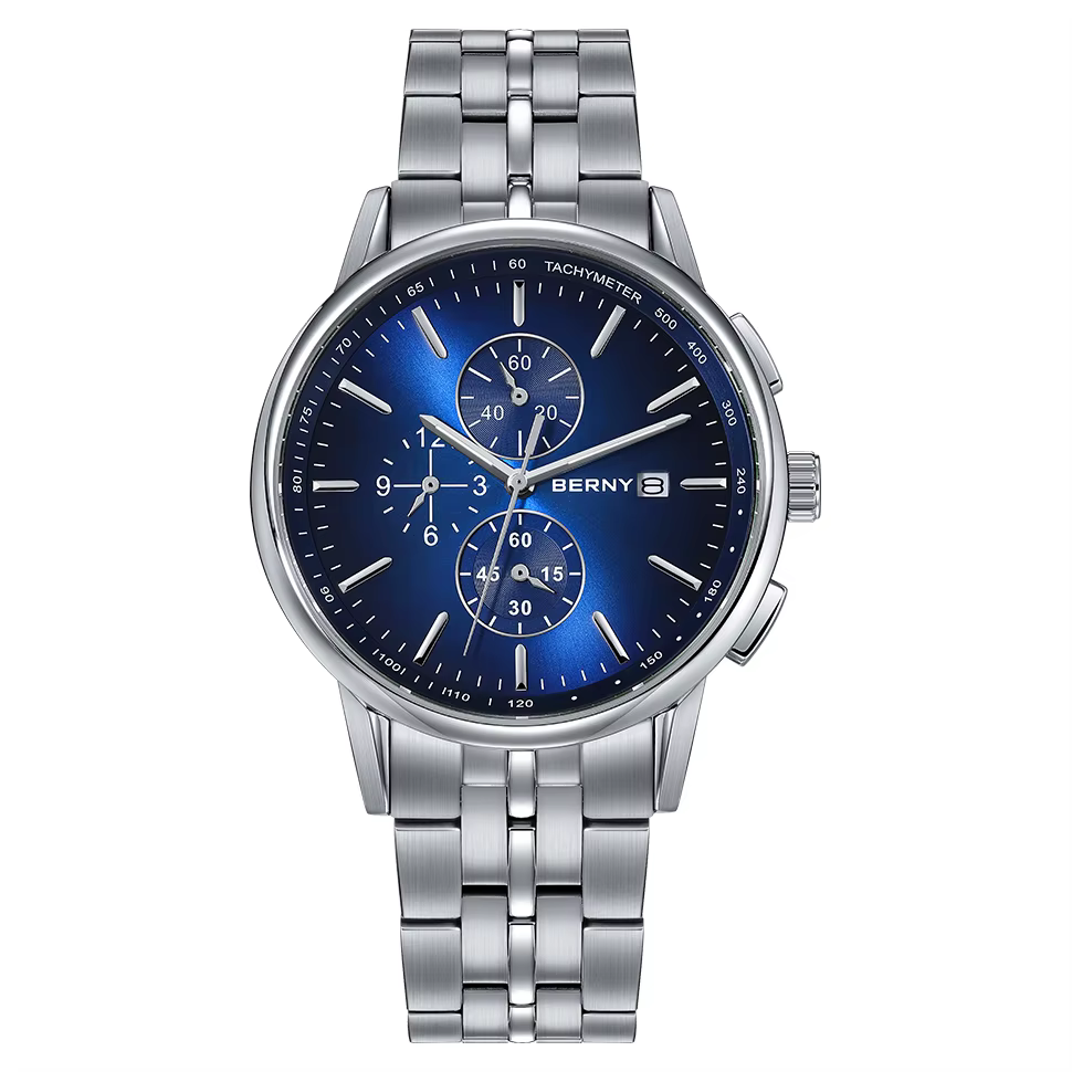 BERNY chronographe montres pour hommes 24 heures cadran MIYOTA OS10 multi-fonction en acier inoxydable saphir Sport