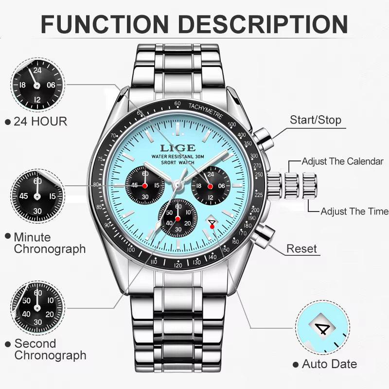 Montre d'affaires entièrement en acier étanche pour homme