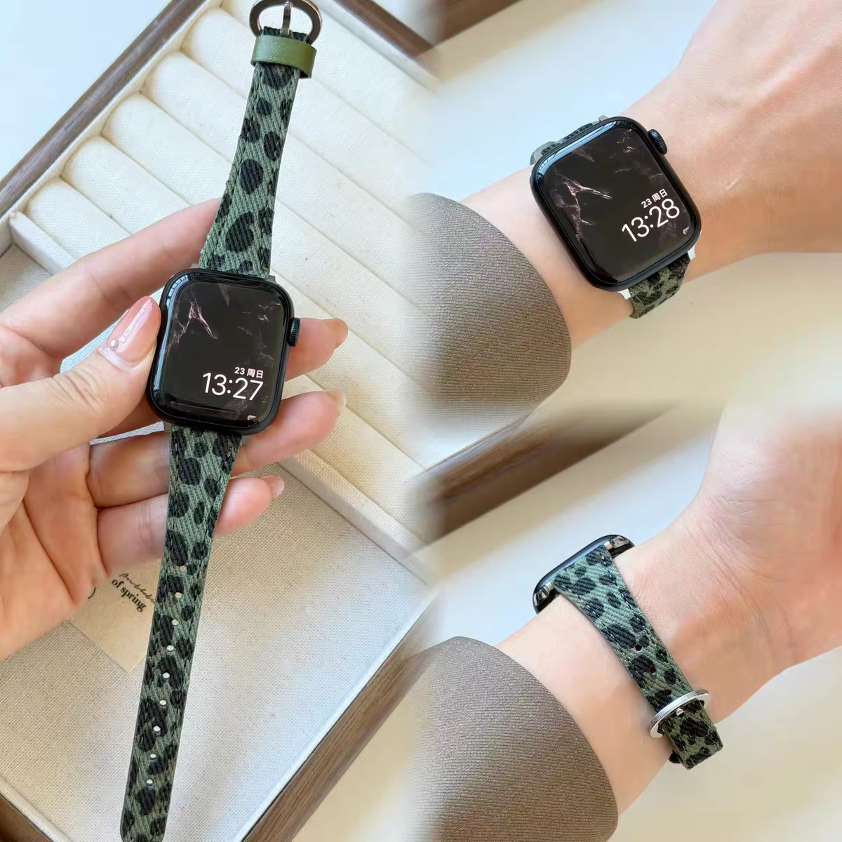 Excellent bracelet en cuir imprimé léopard pour Apple Watch femme 44mm 40 45 41 49 42 38 Series 11 10 9 8 SE 7 6 5 4 3