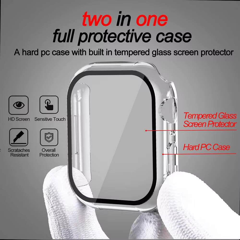 Verre trempé + couvercle pour boîtier de montre Apple Ultra accessoires SE 3 4 5 6 7 8 étui de protection d'écran Iwatch 49mm 45mm 41mm 44mm 40mm