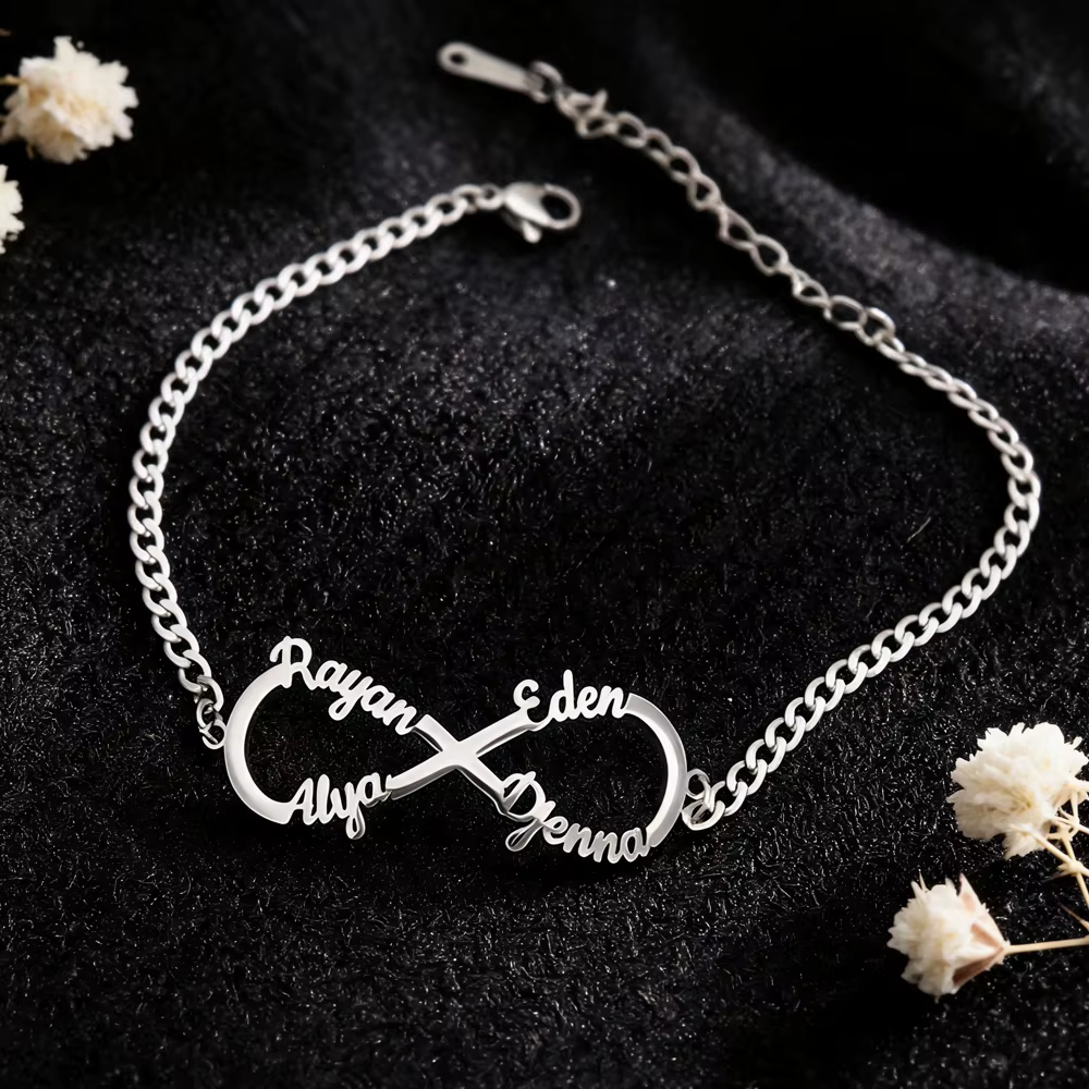 Bracelet personnalisé en acier inoxydable avec 1 à 4 noms, bracelet à breloques personnalisé pour femme, cadeau pour la famille, la petite amie