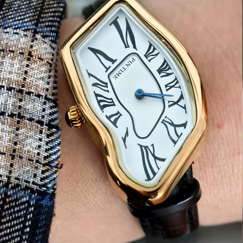 PINTIME 2026 Montre Y2K dorée à quartz pour femmes et hommes