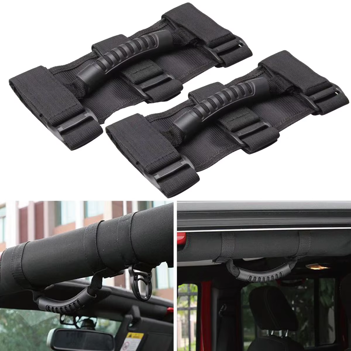 2 poignées de sécurité pour barre anti-roulis, compatibles avec Jeep Wrangler CJ YJ TJ JK JL & Gladiator JT 1987-2023, accessoires intérieurs