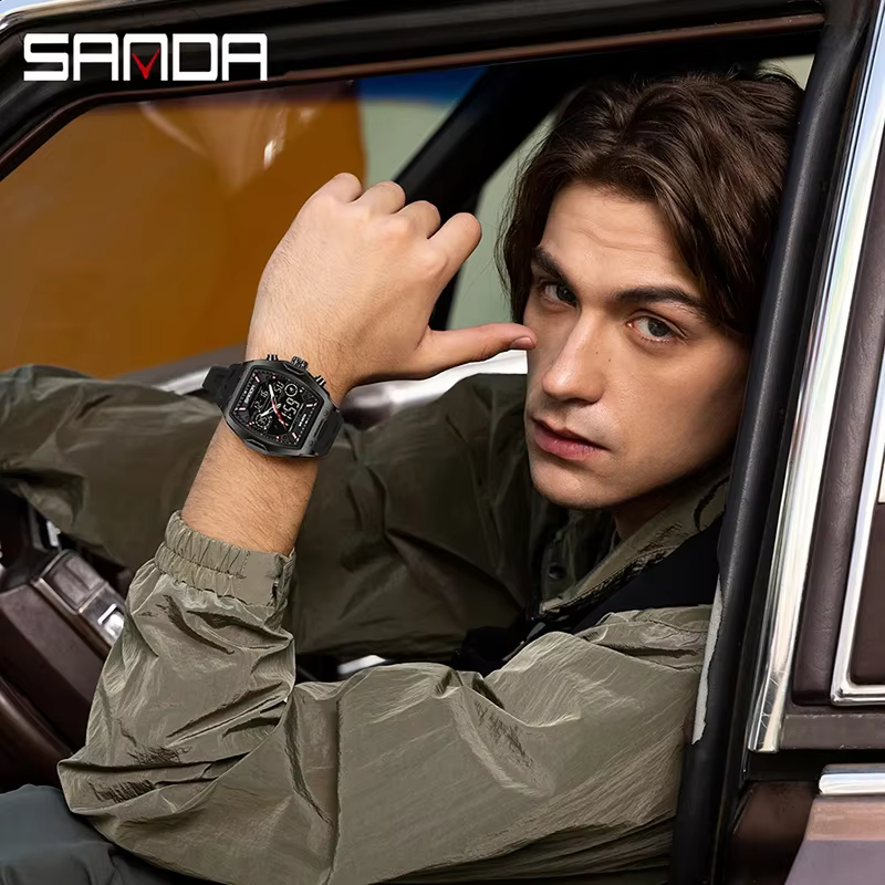 SANDA hommes double affichage montre électronique grand cadran sport LED analogique numérique chronographe militaire homme montre-bracelet relogio masculino