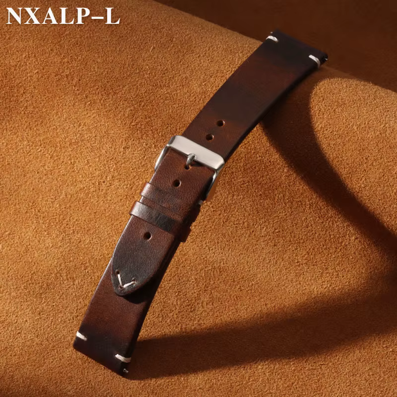 Bracelet de montre Vintage en cuir de cire d'huile pour Omega