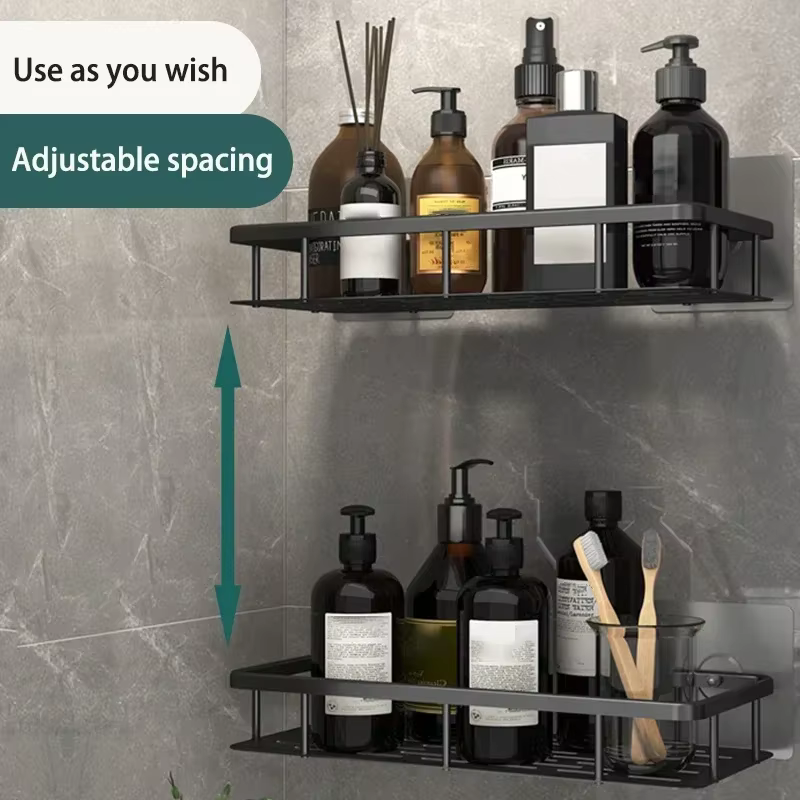 HOShelf-Étagère de douche T1 en alliage d'aluminium, étagère de rangement de cuisine, accessoires sans perceuse