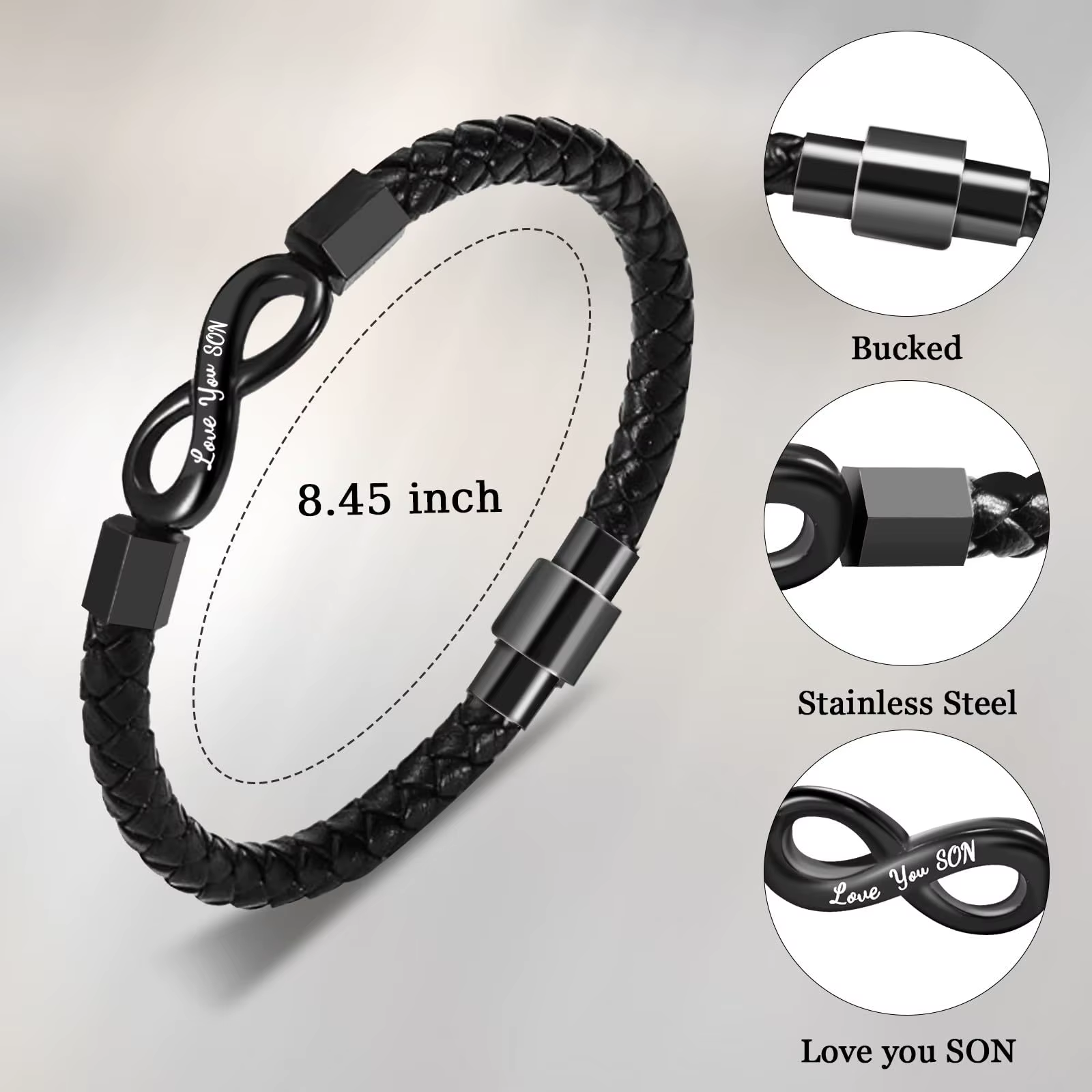To My Man Bracelet en cuir Infinity personnalisé à double nom, bracelet tressé en acier inoxydable avec nom personnalisé pour anniversaire Saint-Valentin