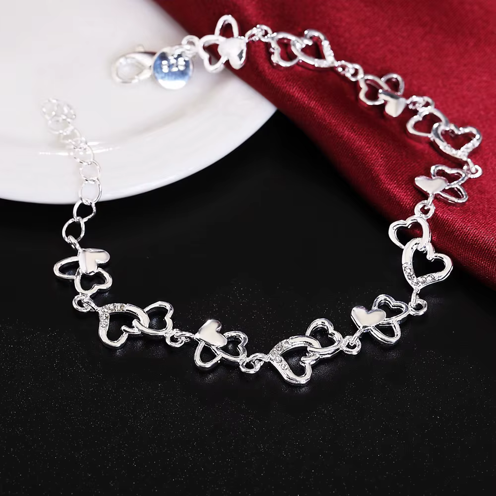 Bracelet en argent Sterling 925 pour femmes, chaîne en forme de cœur, fleur, à la mode, pour fête de mariage, joli bijou pour dame