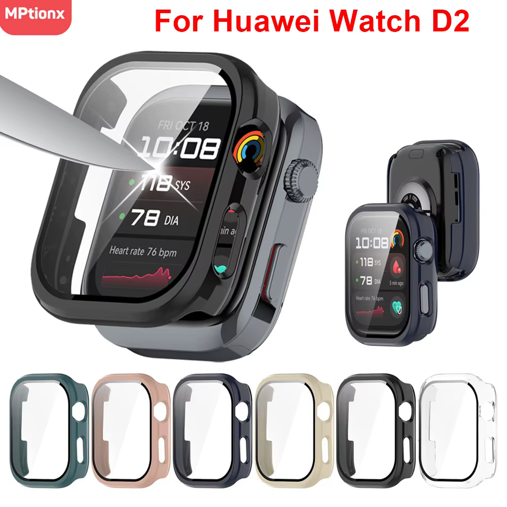 Verre trempé + boîtier PC pour Huawei Watch D2 protecteur d'écran anti-rayures pare-chocs housse de protection