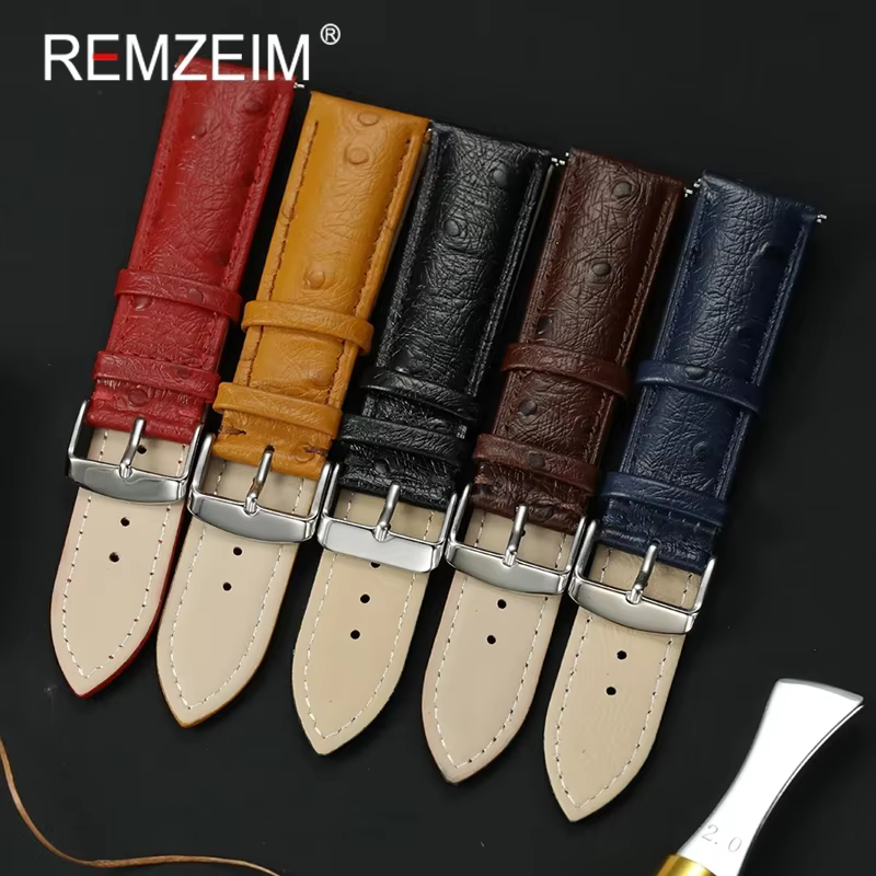 Bracelets de poignet en cuir motif d'autruche 18mm 20mm 22mm bracelet de montre hommes femmes