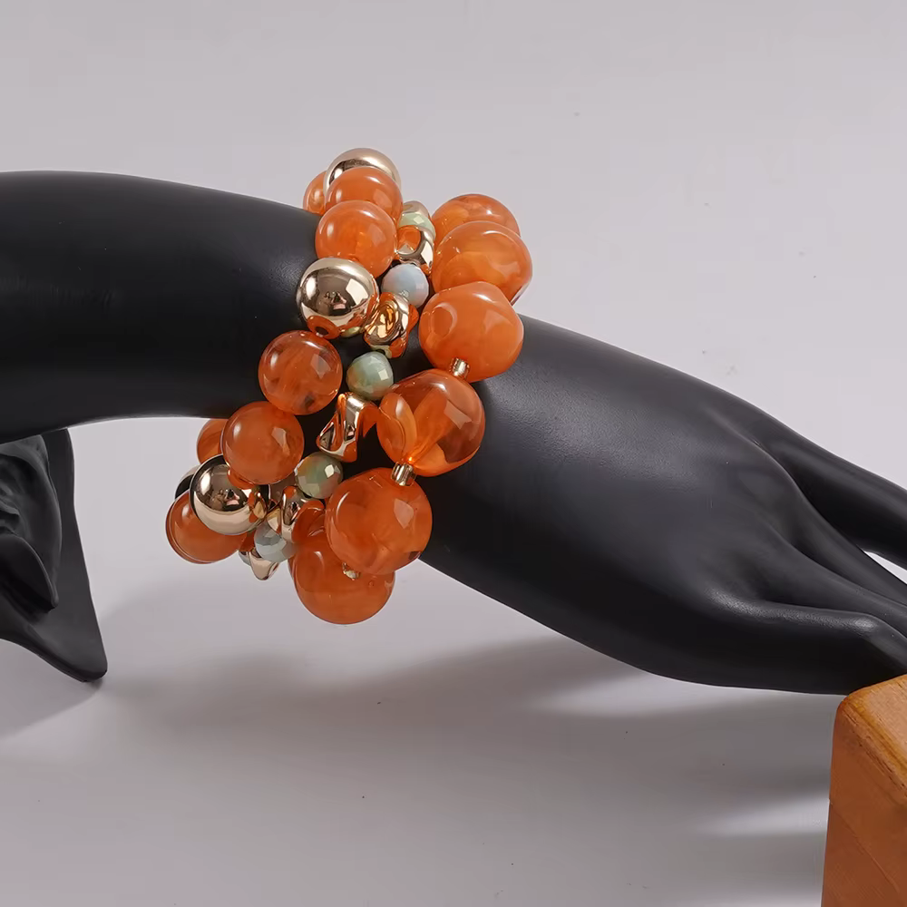Ensemble de 3 Bracelets Perles Orange Vif – Bijoux Audacieux et Empilables pour Tenues Élégantes et Rendez-vous Décontractés