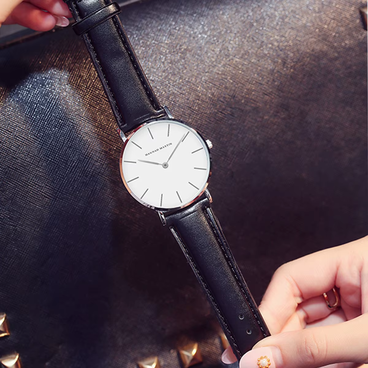 HANNAH MARTIN Top marque femmes montres étanches 36mm mode luxe Ultra mince en cuir créatif or Rose dames