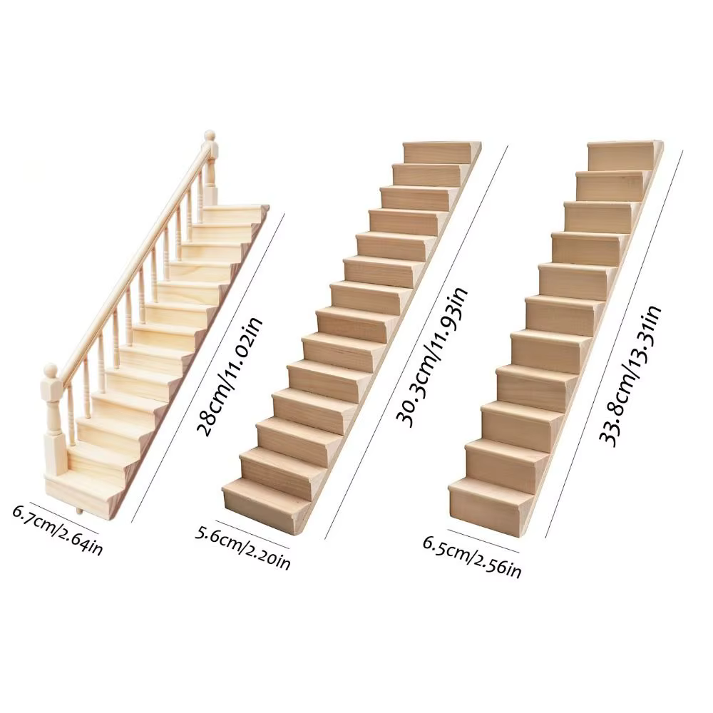 Faire semblant jouer 1:12 meubles de maison de poupée Miniature bricolage Mini escalier modèle accoudoir escaliers en bois avec main courante