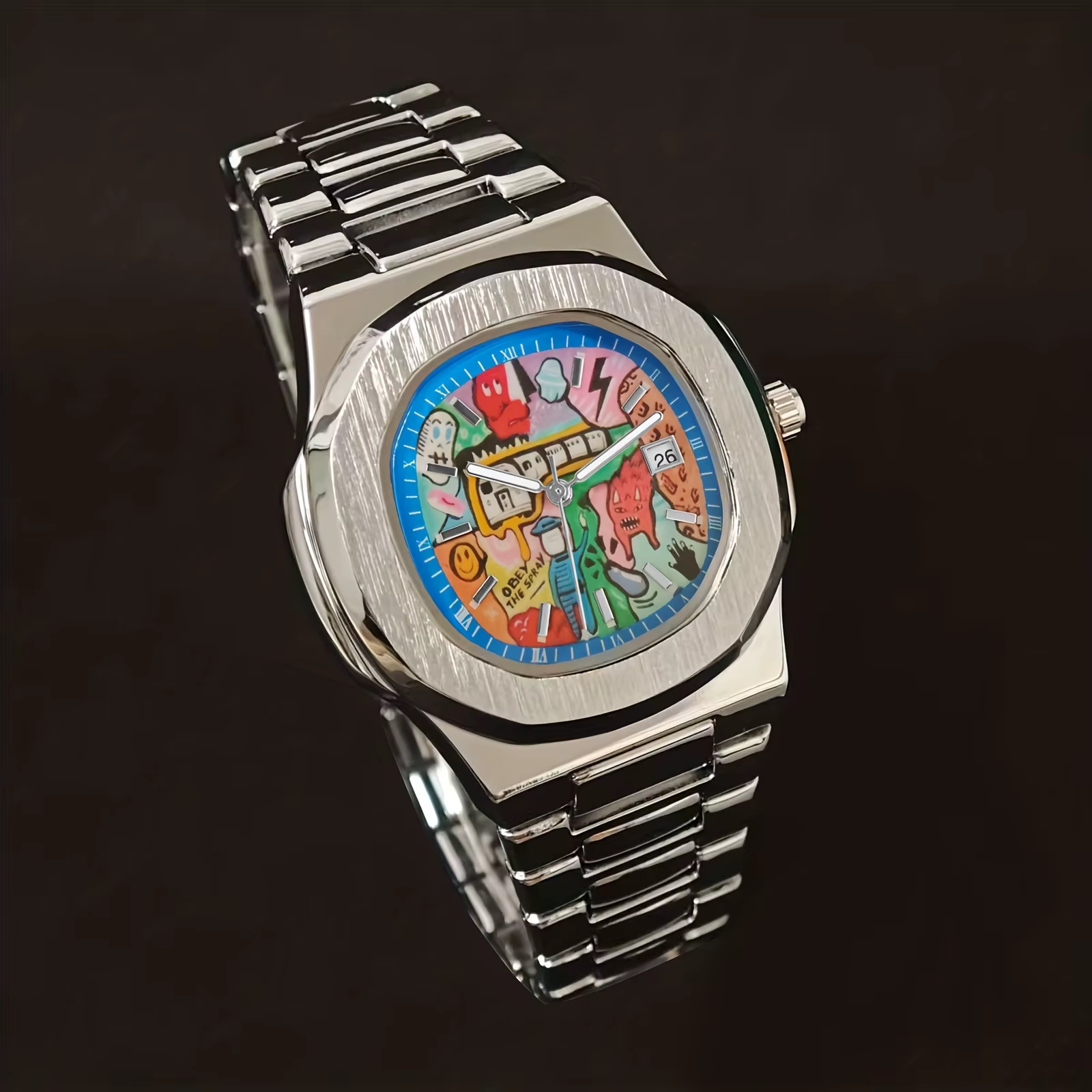 2025 nouveaux hommes carré trou de ver Concept montre étanche bracelet en acier Vintage