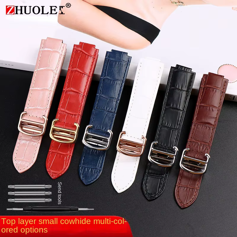Bracelet de montre en cuir véritable bleu foncé pour femme