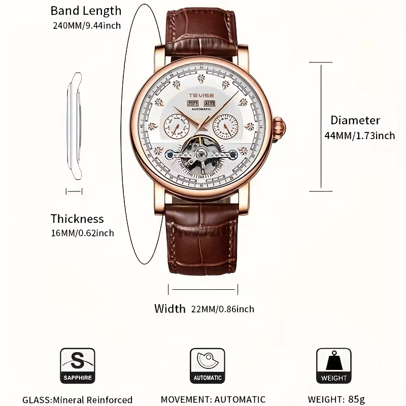 Montre mécanique automatique élégante avec calendrier lumineux pour hommes