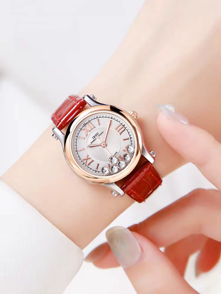 Montre en cuir véritable avec couronne royale pour femme
