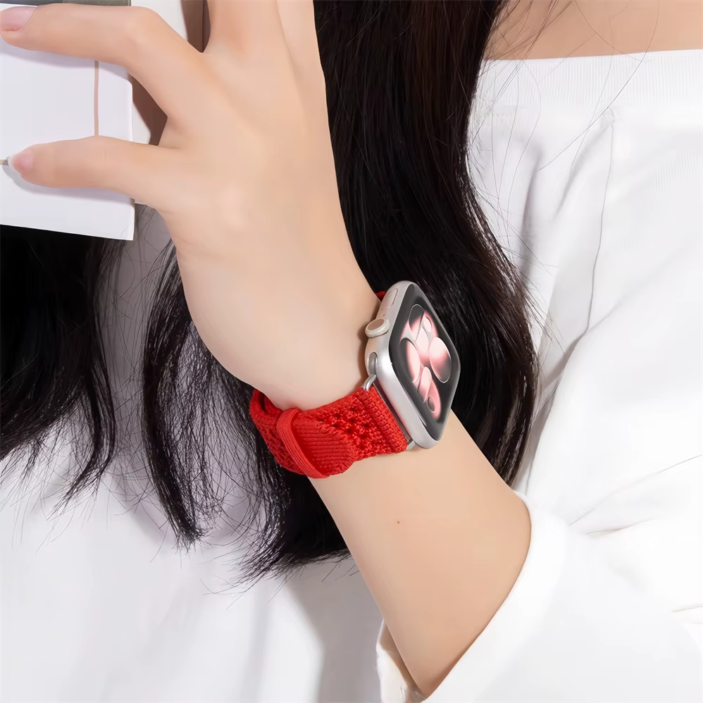 Nouveau Bracelet Tricot Simple Tour Bleu Jean Beige De Weimar 2026 pour Apple Watch Ultra3 11 9 8 7 6