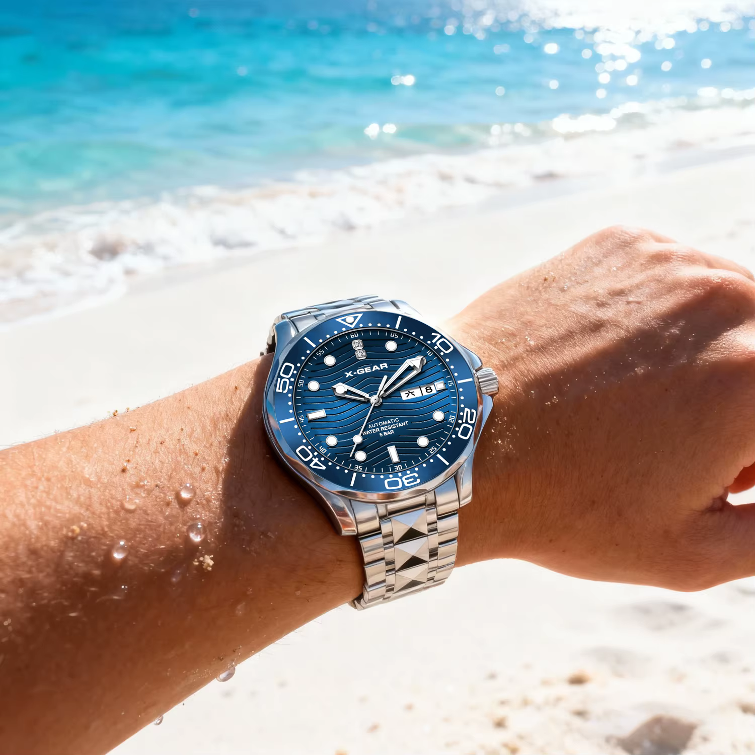 Montre automatique mécanique pour homme en acier inoxydable avec lunette en céramique et aiguilles lumineuses