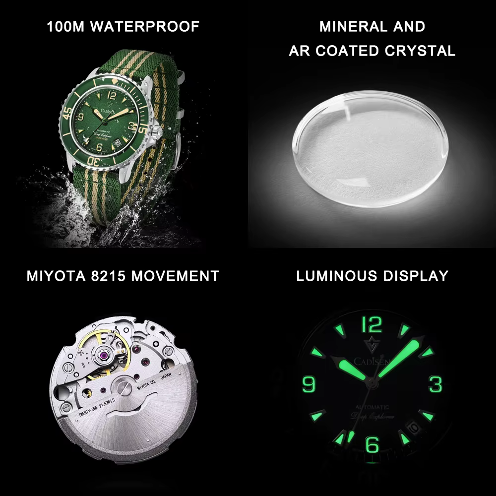 Montre mécanique automatique CADISEN Deep Explorer 2026 verte