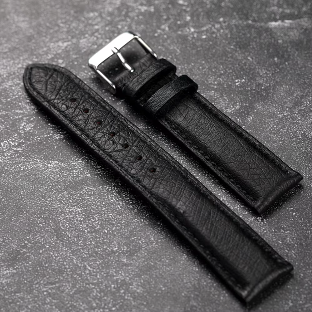 Bracelet noir en cuir d'autruche sud-africain fait à la main 18 19 20 21 22MM