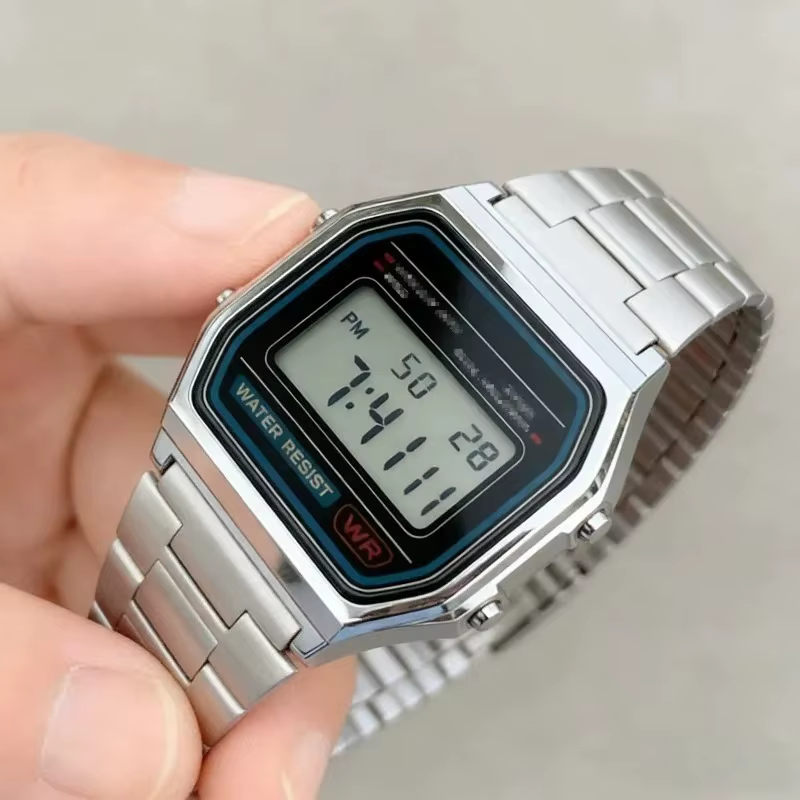 Montre numérique en métal pour hommes et femmes, luxe, LED, acier inoxydable, or, argent, électronique, mode business