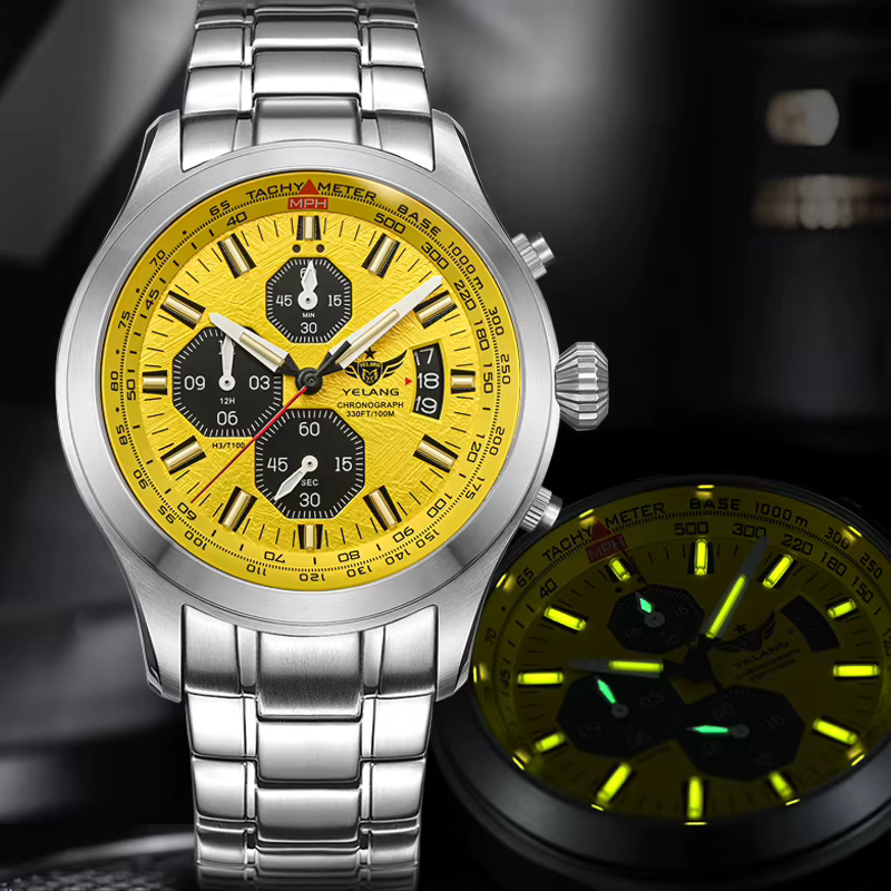 Montre à quartz pour homme Yelang V1029S, 42 mm, mouvement japonais OS10, acier inoxydable luminescent, étanche 10 bars, montres de sport