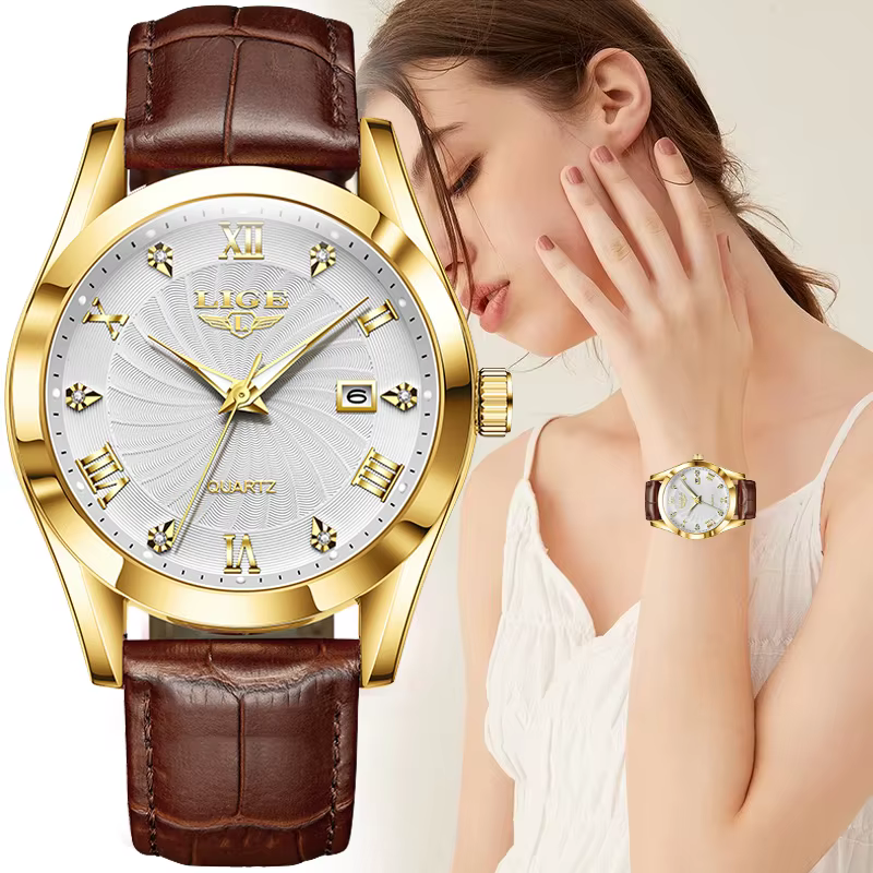 Montre étanche en cuir pour femme