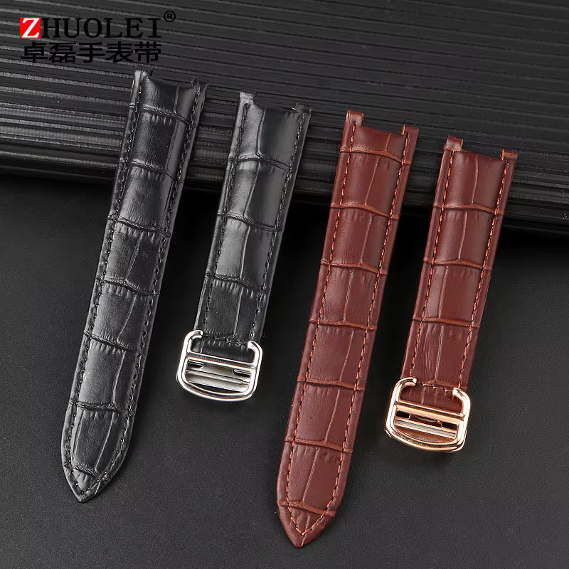 Bracelet de montre pliable en cuir véritable pour homme et femme