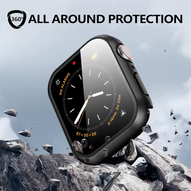Protecteur d'écran en verre + étui pour Apple Watch 10 9 8 45mm 41mm 44mm 40mm S10 42mm 46mm