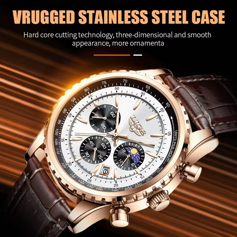 Montre-bracelet à quartz en cuir étanche pour homme