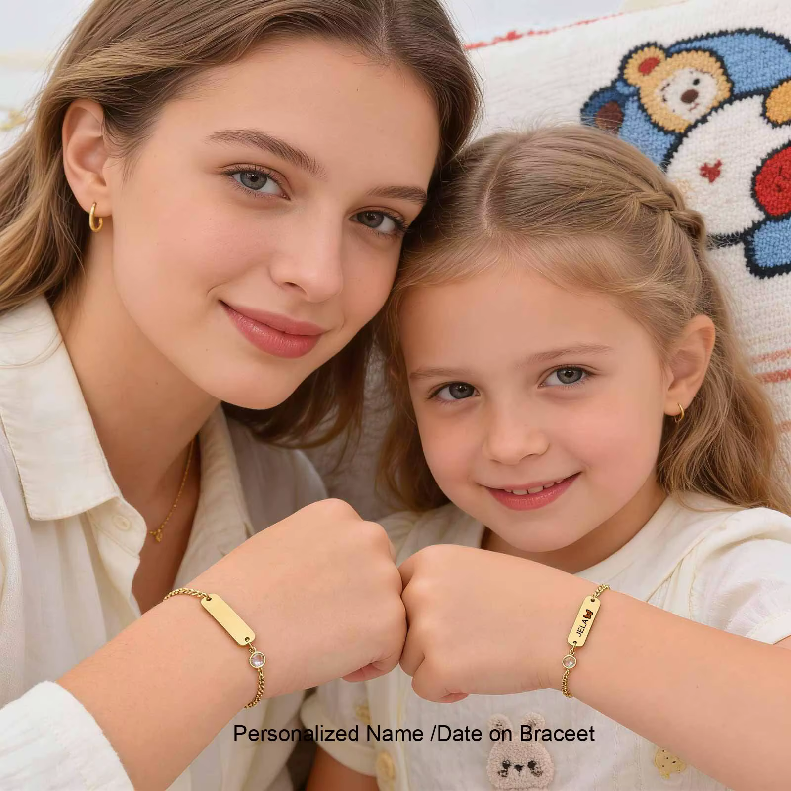 Bracelet personnalisé avec nom et barre d'identification, pour bébé et enfant, breloques tressées à la main, cadeau d'anniversaire pour nouveau-né fille