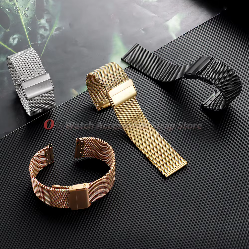 Bracelet Milanaise à Libération Rapide 18mm 20mm 22mm Universel en Acier Inoxydable Maille Fine 0.6mm 12mm 14mm 16mm 17mm 19mm 21mm 24mm