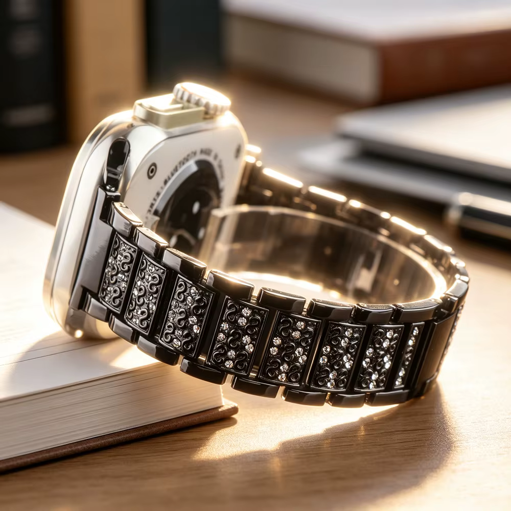 Bracelet en métal avec strass pour Apple Watch