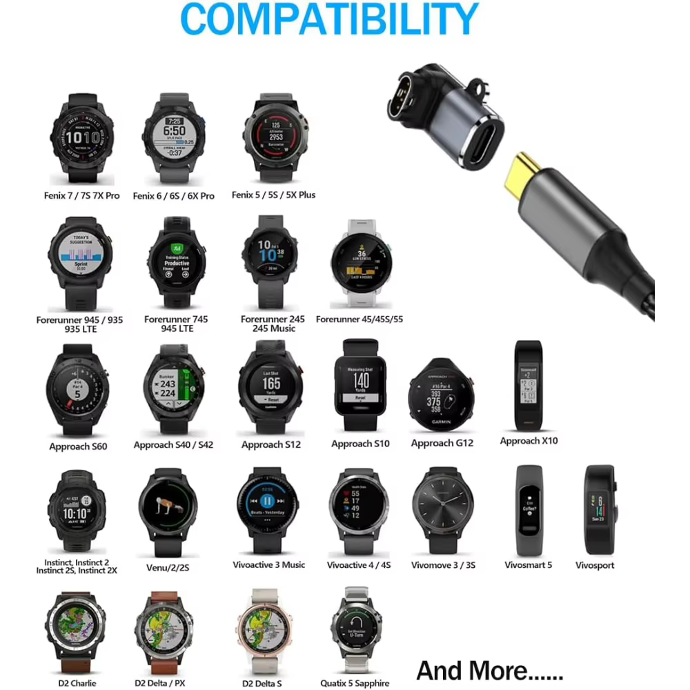 Adaptateur de câble de charge pour Garmin Fenix 8 7 7S 7X 6S 6 Forerunner 955 965 Quatix Chargeur USB-C