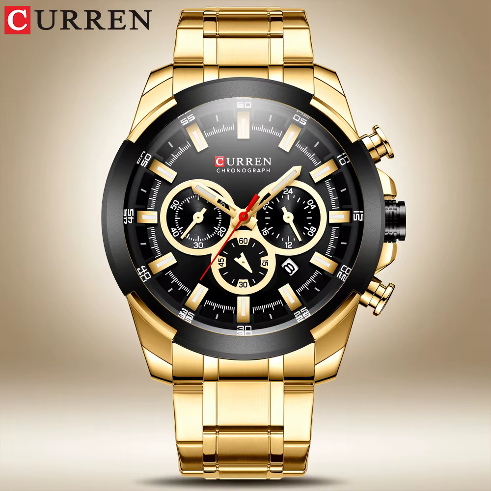 CURREN montre chronographe pour hommes 48mm grand cadran avec bracelet en acier inoxydable triple sous-cadrans montre-bracelet de Sport à Quartz de luxe