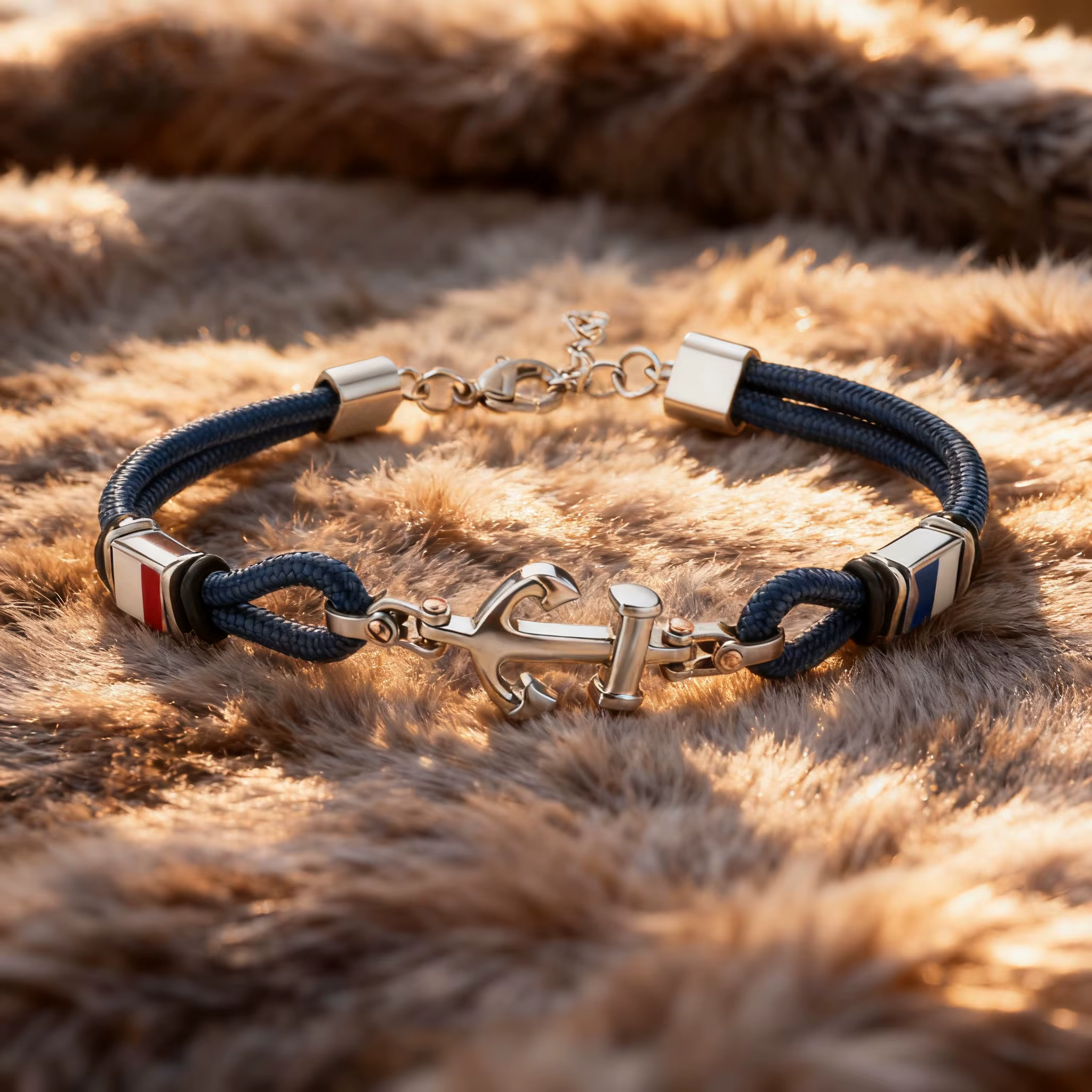 Runmda Bracelet à chaîne en corde bleue avec ancre nautique pour hommes, vêtements de mode décontractés marquants