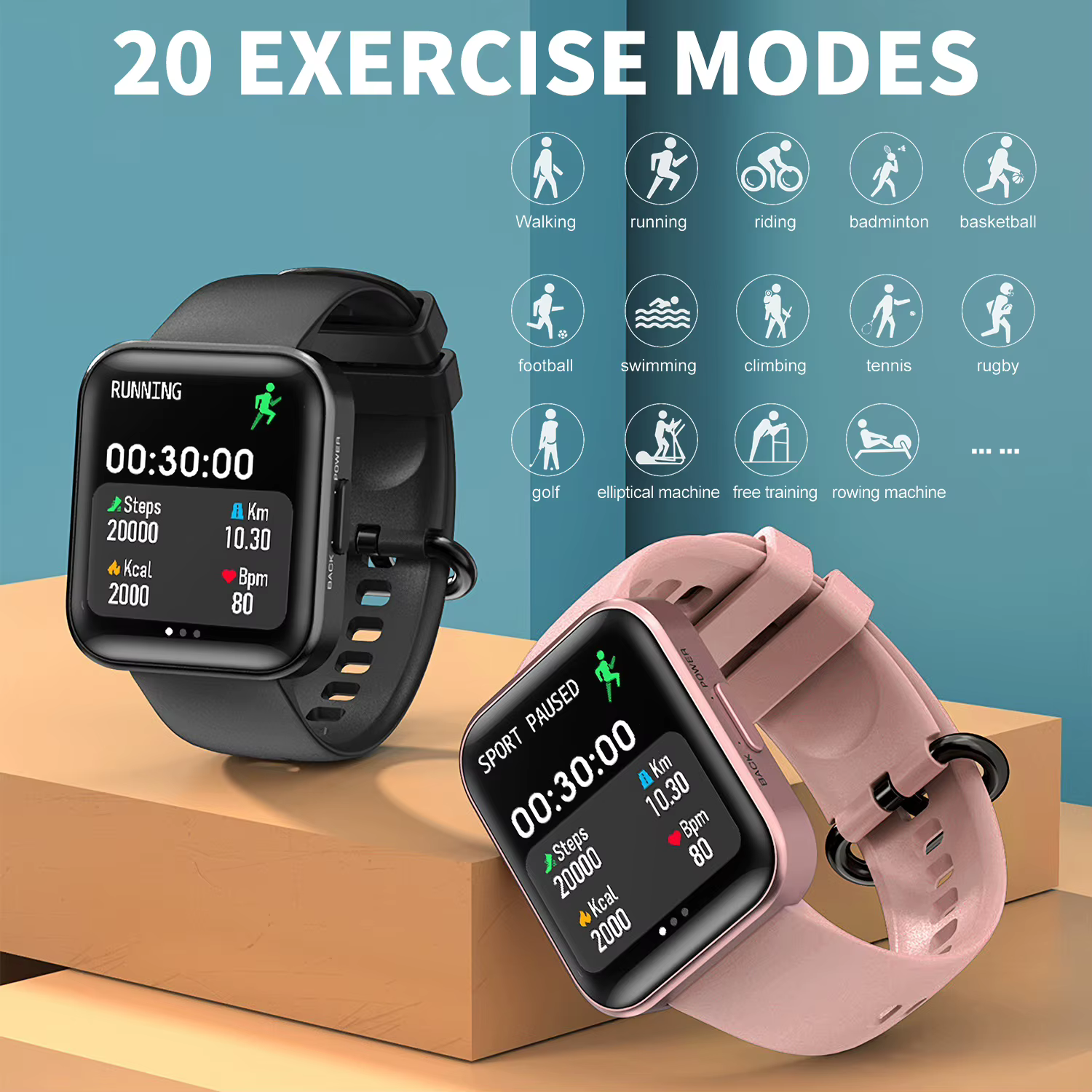 MISIRUN sport montre intelligente pour hommes femmes Fitness Tracker surveillance de la fréquence cardiaque IP68 étanche Notifications intelligentes montres