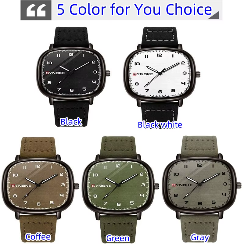 Synoke-Montre à quartz avec bracelet en cuir pour homme
