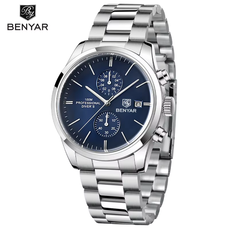 BENYAR 5187 classique Simple montre à Quartz pour hommes marque de luxe 100M étanche calendrier militaire sport chronographe bracelet en cuir