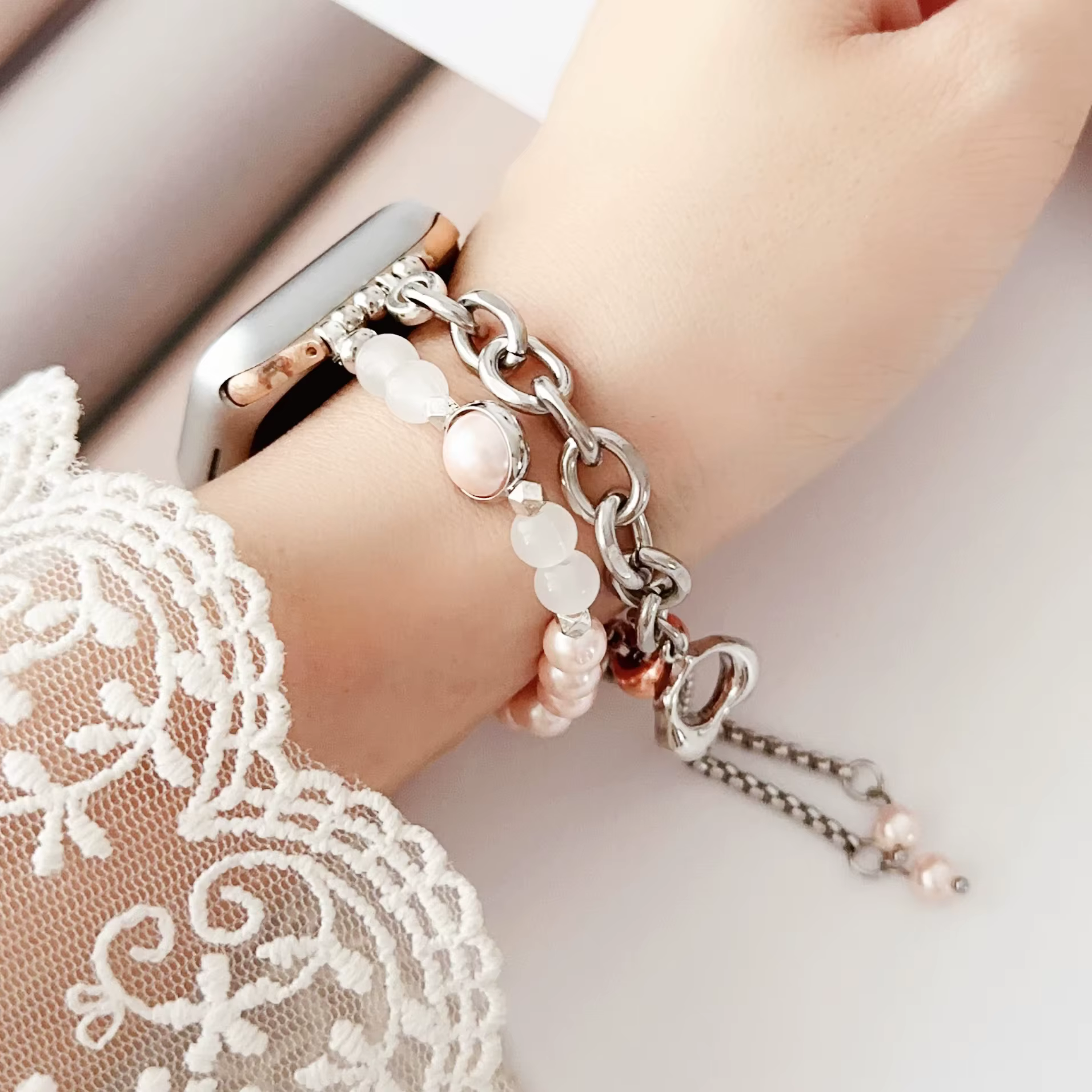 Bracelet en perles d'agate pour Apple Watch S10 42mm