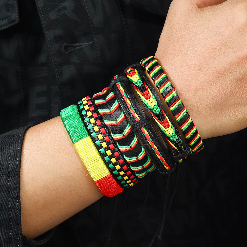 Bracelet personnalisé de style bohème, rouge, jaune, vert, tissé à la mode, multicouche, six pièces, pour hommes, collocation gratuite