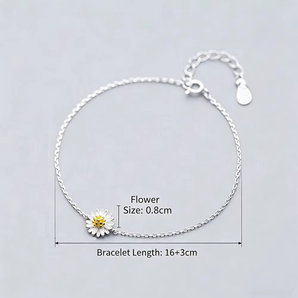 Bracelets minimalistes Daisy pour femmes, en argent sterling 925, bracelet à fine chaîne, bijoux délicats en argent véritable, cadeau pour elle, à porter au quotidien