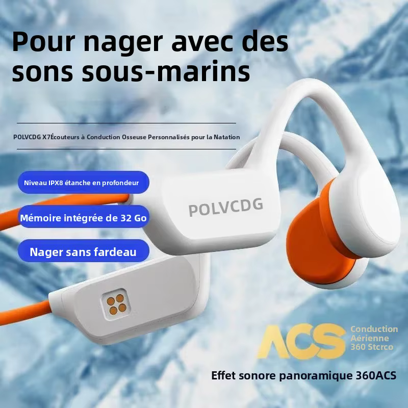 POLVCDG casque à Conduction osseuse X7 IPX8 32GB Bluetooth 5.3