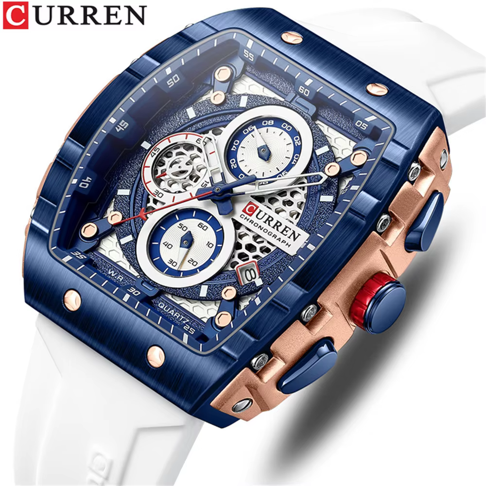 CURREN montre-bracelet étanche chronographe hommes montre haut de gamme de luxe blanc Silicone Original mâle horloge tout clair bas prix 8442