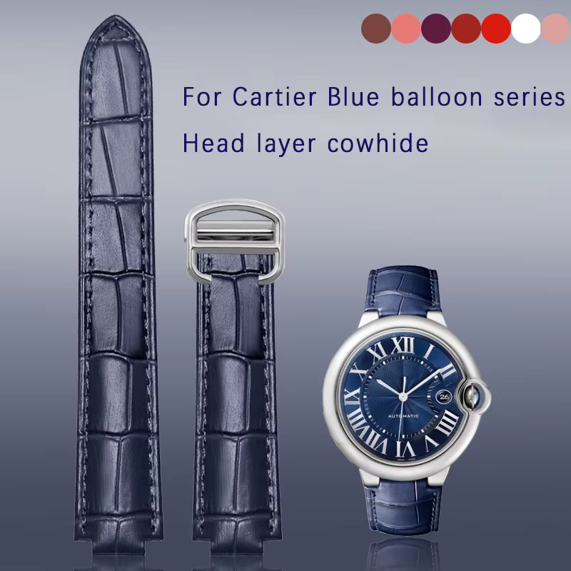 Bracelet de montre en cuir véritable bleu foncé pour femme