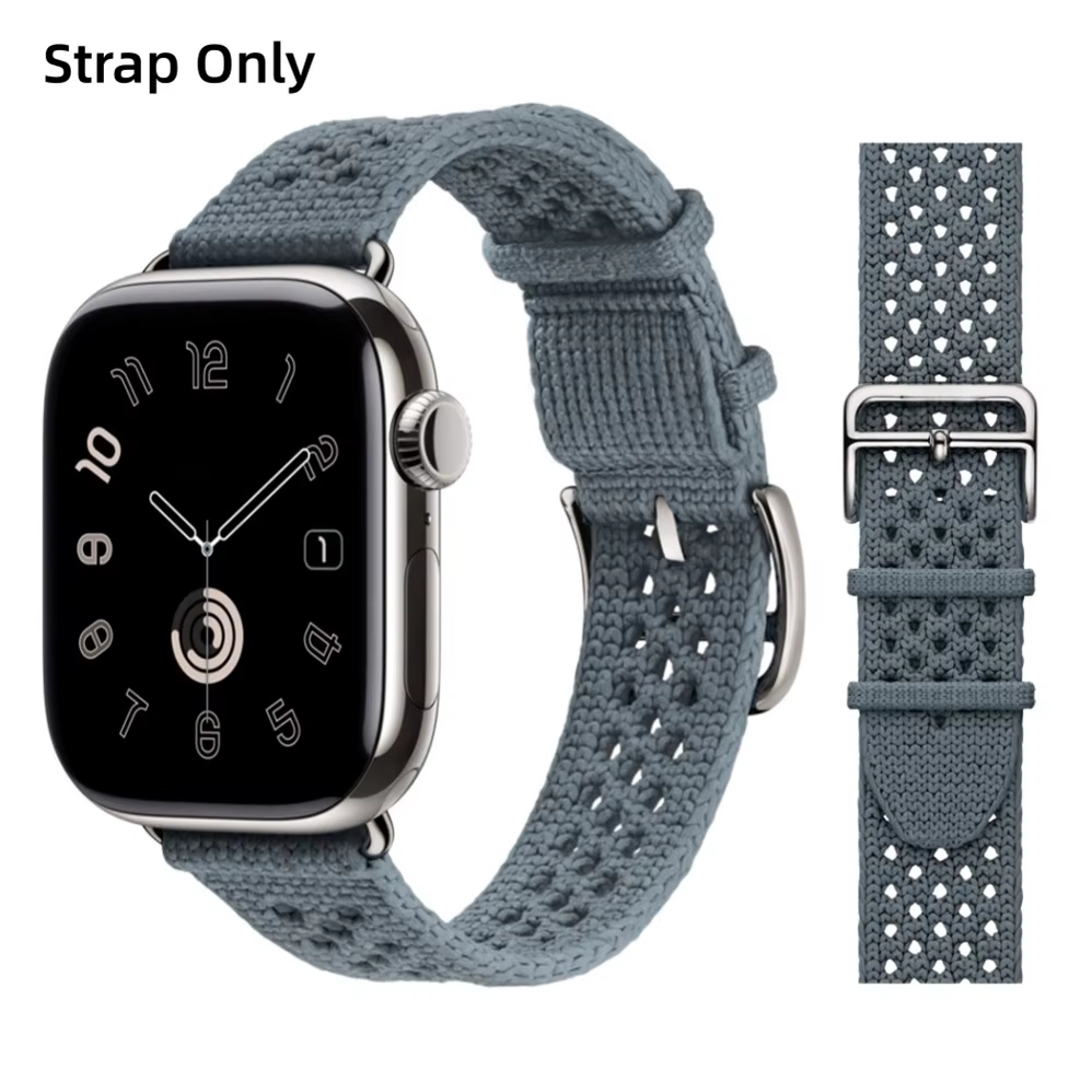 Nouveau Bracelet Tricot Simple Tour Bleu Jean Beige De Weimar 2026 pour Apple Watch Ultra3 11 9 8 7 6