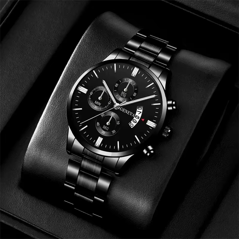 Mode hommes montres de luxe noir en acier inoxydable Quartz montre-bracelet homme montre d'affaires