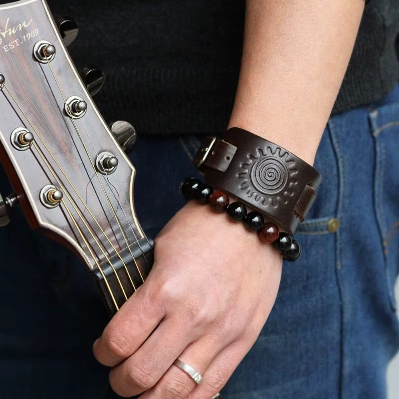 Bracelet large en cuir pour homme
